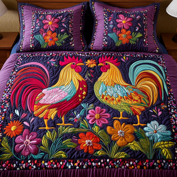Rooster Harmony 3-Piece Quilted Bedding Set