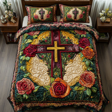 Rose Cross 3-Piece Quilted Bedding Set