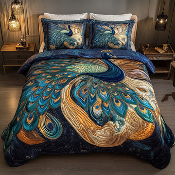 Royal Peacock Dream 3-Piece Quilted Bedding Set