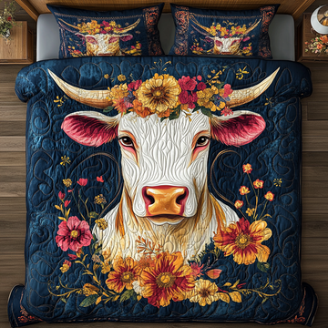 Rustic Cow Highland Cow 3-Piece Quilted Bedding Set
