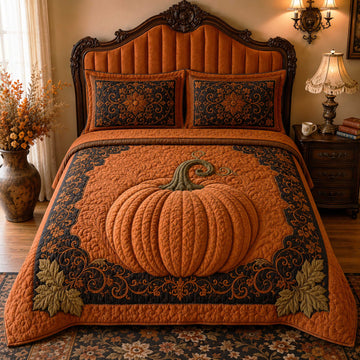 Rustic Pumpkin 3-Piece Quilted Bedding Set
