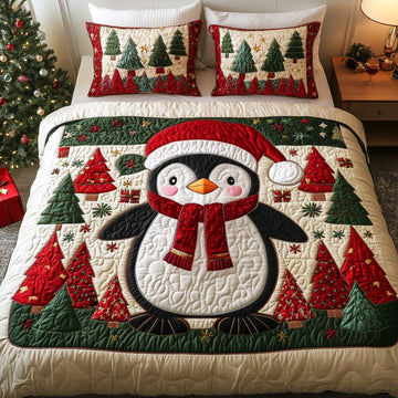 Santa Penguins 3-Piece Quilted Bedding Set