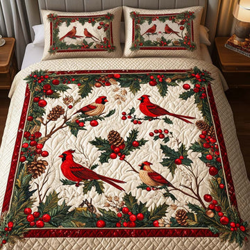 Scarlet Symphony Cardinal 3-Piece Quilted Bedding Set