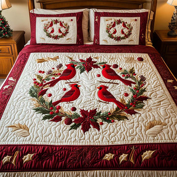 Scarlet Wreath 3-Piece Quilted Bedding Set