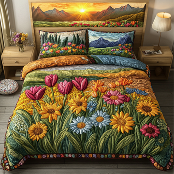 Serene Blooms Floral 3-Piece Quilted Bedding Set