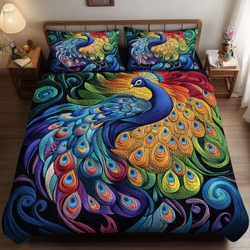 Serene Peacock Haven 3-Piece Quilted Bedding Set
