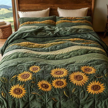 Serene Sunflower Meadow 3-Piece Quilted Bedding Set