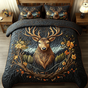 Silent Deer Forest 3-Piece Quilted Bedding Set