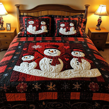 Snowman Family 3-Piece Quilted Bedding Set