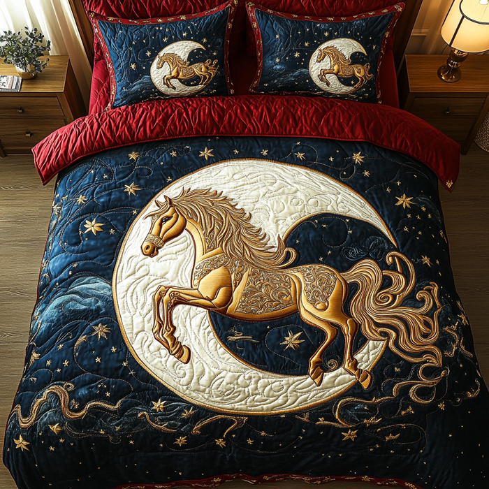 Stallion Grace Animal quilted 3-piece bedding set on a made bed with two matching pillow shams