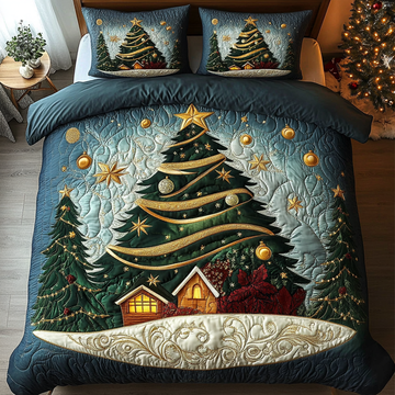 Starry Christmas Spruce 3-Piece Quilted Bedding Set