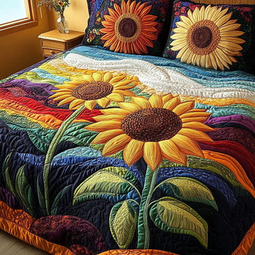 Sunburst Countryside Flower 3-Piece Quilted Bedding Set