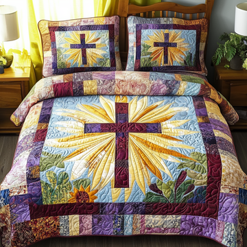 Sunburst Cross 3-Piece Quilted Bedding Set