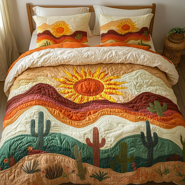 Sunflower Bliss Cacti 3-Piece Quilted Bedding Set