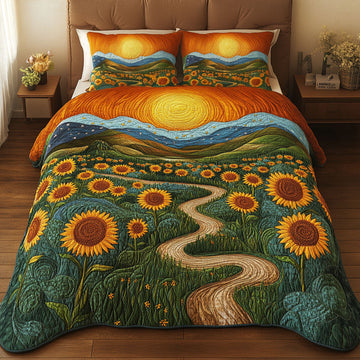 Sunflower Pathway Dream 3-Piece Quilted Bedding Set