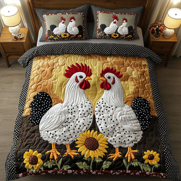Sunflower Roosters 3-Piece Quilted Bedding Set