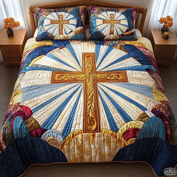 Sunlit Cross Christian 3-Piece Quilted Bedding Set