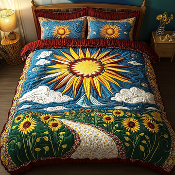 Sunlit Path Flower 3-Piece Quilted Bedding Set