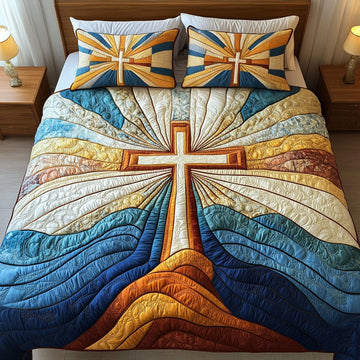 Sunrise Cross 3-Piece Quilted Bedding Set