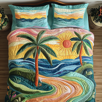 Sunset Breeze Aloha 3-Piece Quilted Bedding Set