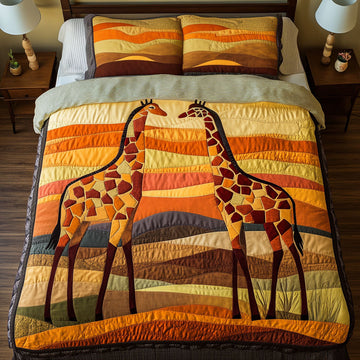 Sunset Mosaic Giraffes 3-Piece Quilted Bedding Set