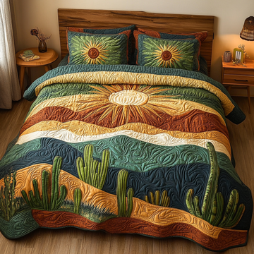 Sunset Serenade Cacti 3-Piece Quilted Bedding Set