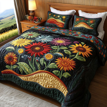 Sunset Sunflower Magic 3-Piece Quilted Bedding Set