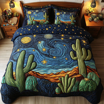 Sunset Waves Cacti 3-Piece Quilted Bedding Set