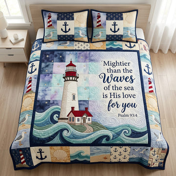 Tidal Lighthouse Psalm 3-Piece Quilted Bedding Set