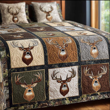 Timber Deer Autumn 3-Piece Quilted Bedding Set