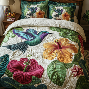 Tropical Hummingbird Bird 3-Piece Quilted Bedding Set