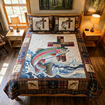Trout And Truth 3-Piece Quilted Bedding Set