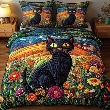 Twilight Whiskers 3-Piece Quilted Bedding Set