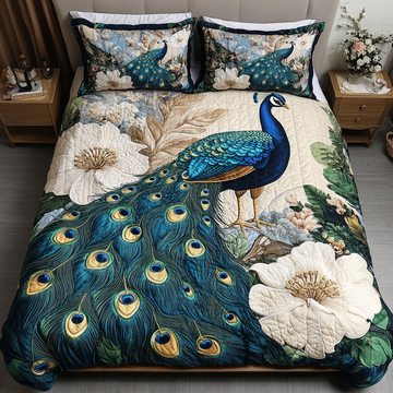Vibrant Peacock Bliss 3-Piece Quilted Bedding Set