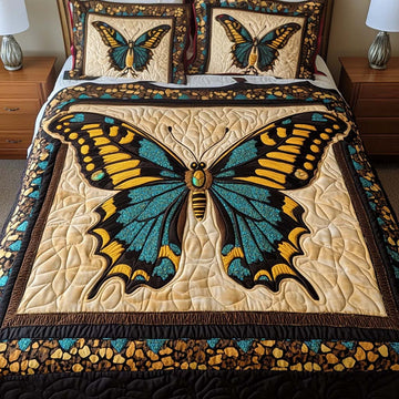 Vibrant Wings Butterfly 3-Piece Quilted Bedding Set