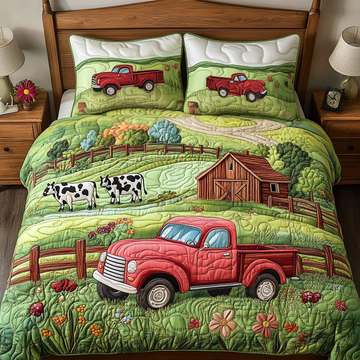 Vintage Wheels Barn 3-Piece Quilted Bedding Set