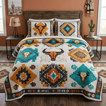 Western Skull 3-Piece Quilted Bedding Set