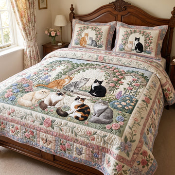 Whiskers And Wildflowers 3-Piece Quilted Bedding Set