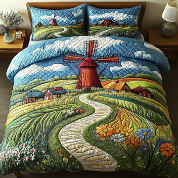 Windmill Garden Countryside 3-Piece Quilted Bedding Set