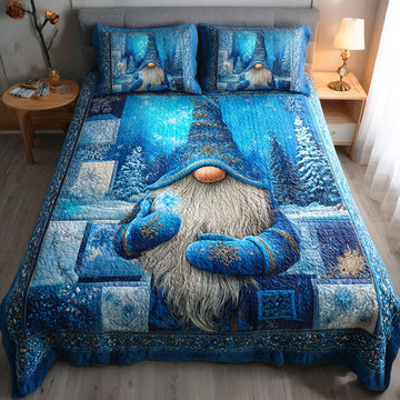 Winter Gnome Whispers 3-Piece Quilted Bedding Set