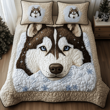 Winter Husky Snout 3-Piece Quilted Bedding Set