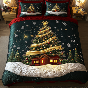 Yuletide Tree Delight 3-Piece Quilted Bedding Set
