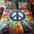 70s Vibe quilted 3-piece bedding set on a made bed with two matching pillow shams