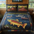 A Day On The Lake quilted 3-piece bedding set on a made bed with two matching pillow shams