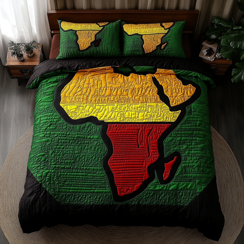 Africa Adventure quilted 3-piece bedding set on a made bed with two matching pillow shams