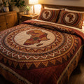 Afro Circle quilted 3-piece bedding set on a made bed with two matching pillow shams