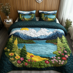 Alpine Dream quilted 3-piece bedding set on a made bed with two matching pillow shams