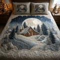 Alpine Glow Christmas quilted 3-piece bedding set on a made bed with two matching pillow shams