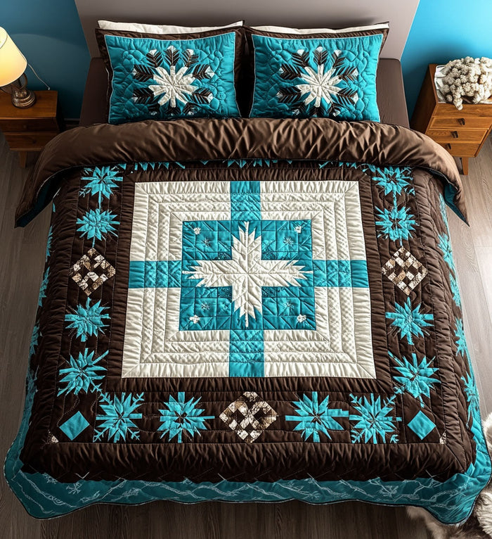 Alpine Radiance quilted 3-piece bedding set on a made bed with two matching pillow shams