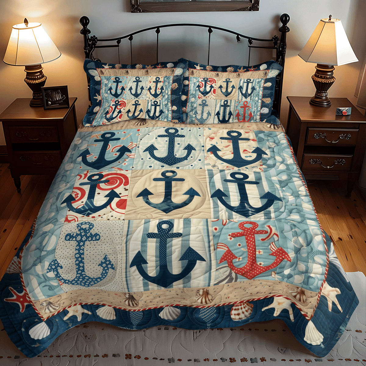 Anchor Bay quilted 3-piece bedding set on a made bed with two matching pillow shams